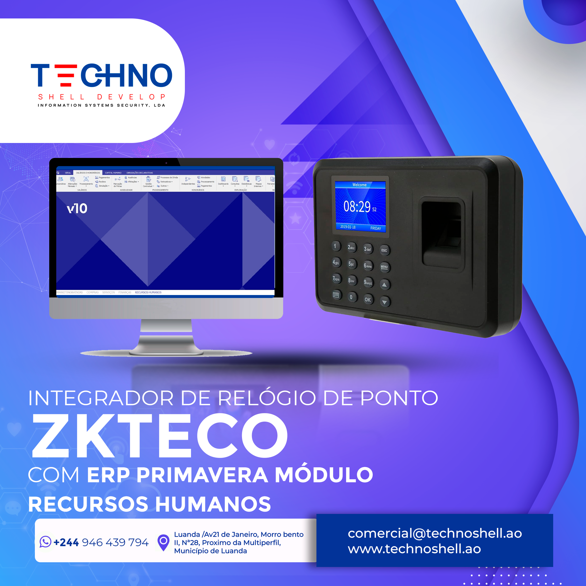 Integrador de Relógio de Ponto ZKTECO com ERP Primavera